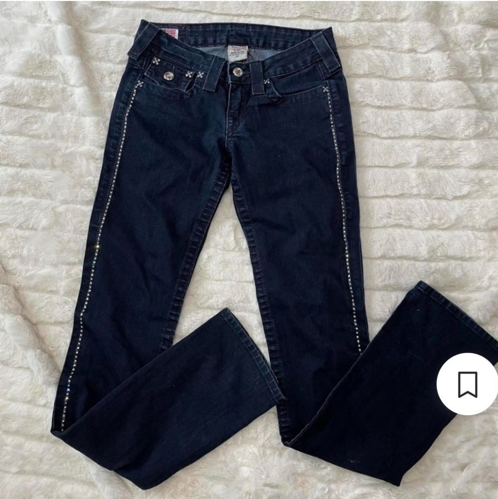 RARE True Religion DISCO billy rhinestone dark wash jeans sz 25